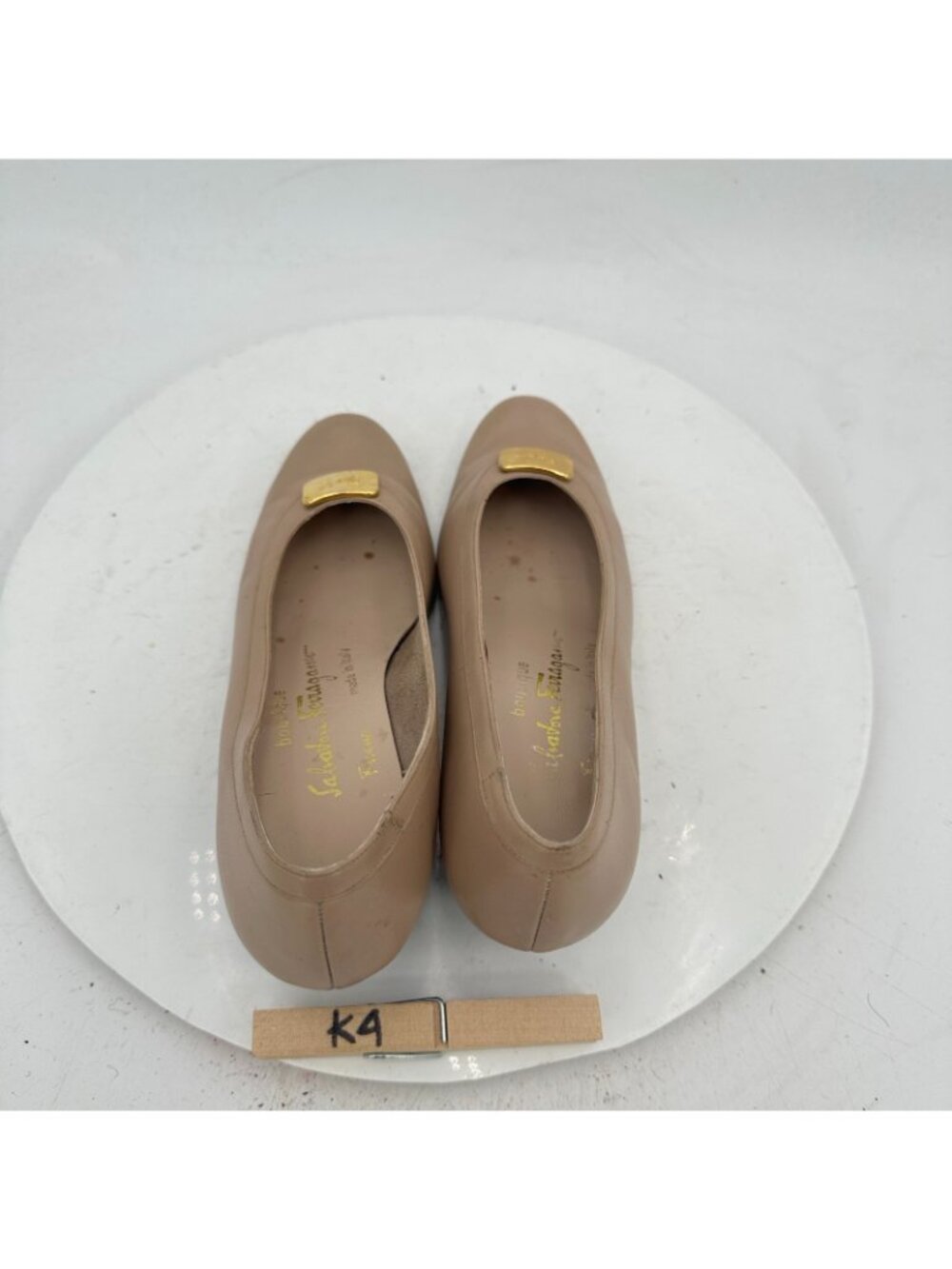 Salvatore Ferragamo Women Size 4.5C Taupe Gold-Ornament Pumps - Picture 9 of 11